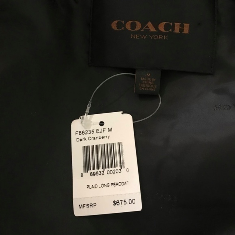 Coach Dark Cranberry Wool Buffalo Plaid Peacoat Size Medium - Picture 7 of 7